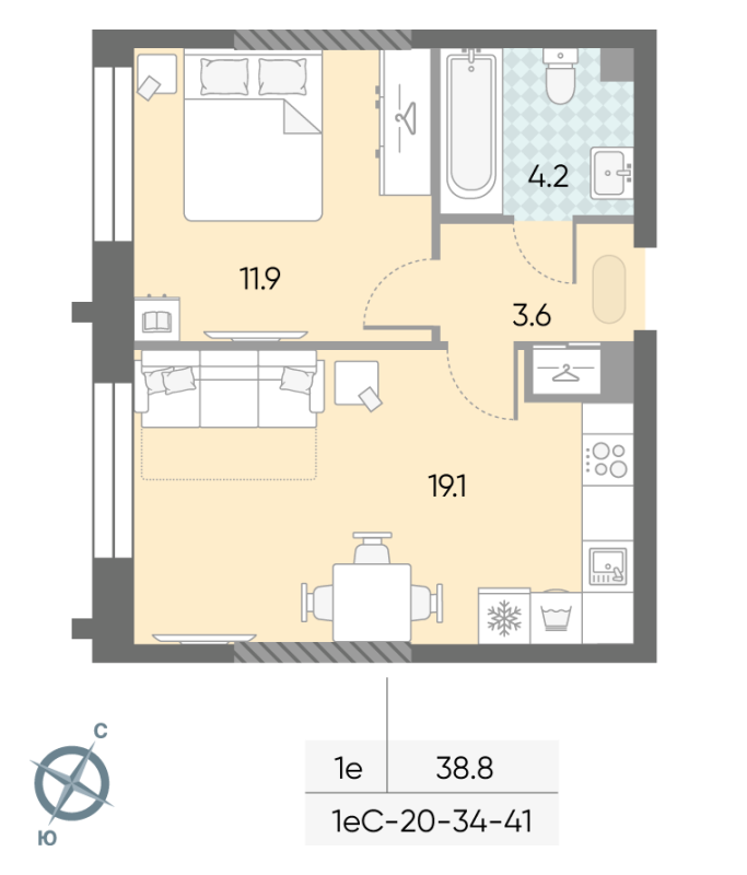 2 ккв (Евро) 38,8 м²