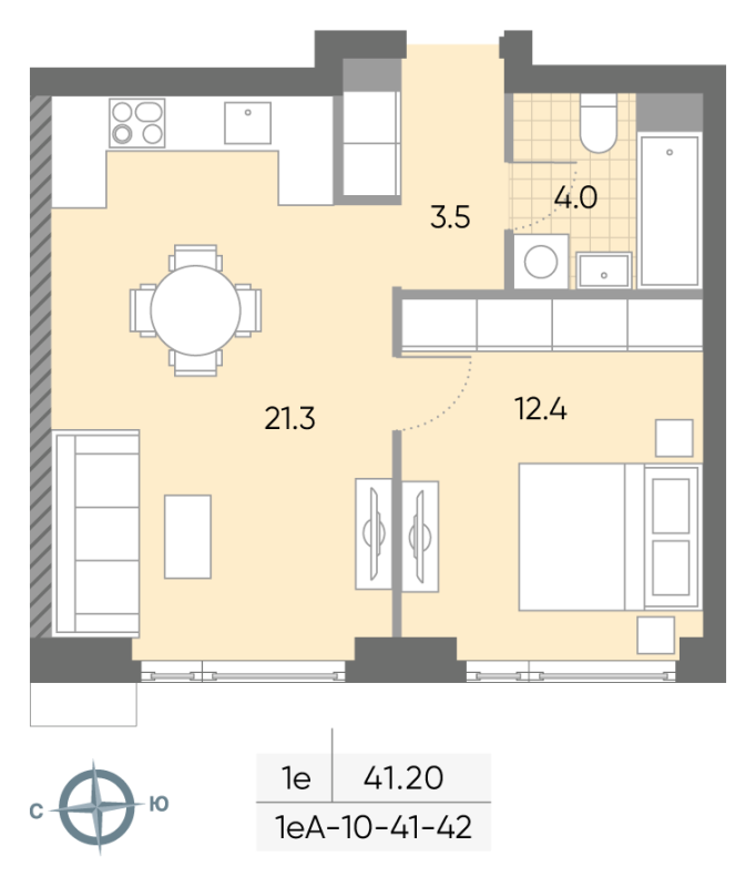 2 ккв (Евро) 41,5 м²