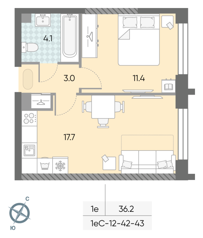 2 ккв (Евро) 36,2 м²