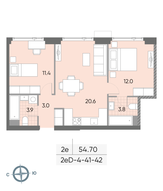 3 ккв (Евро) 55,1 м²