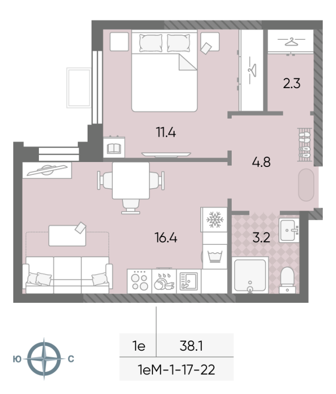2 ккв (Евро) 38,1 м²