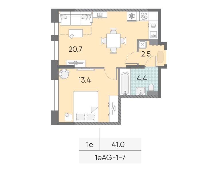 2 ккв (Евро) 41 м²
