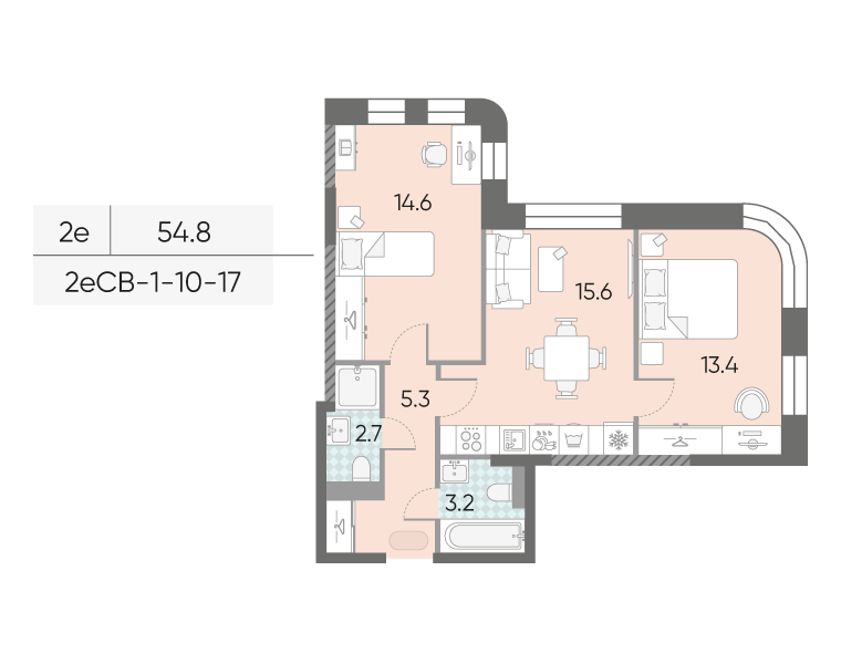 3 ккв (Евро) 54,8 м²