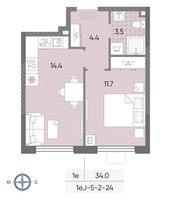 1 ккв 34 м²
