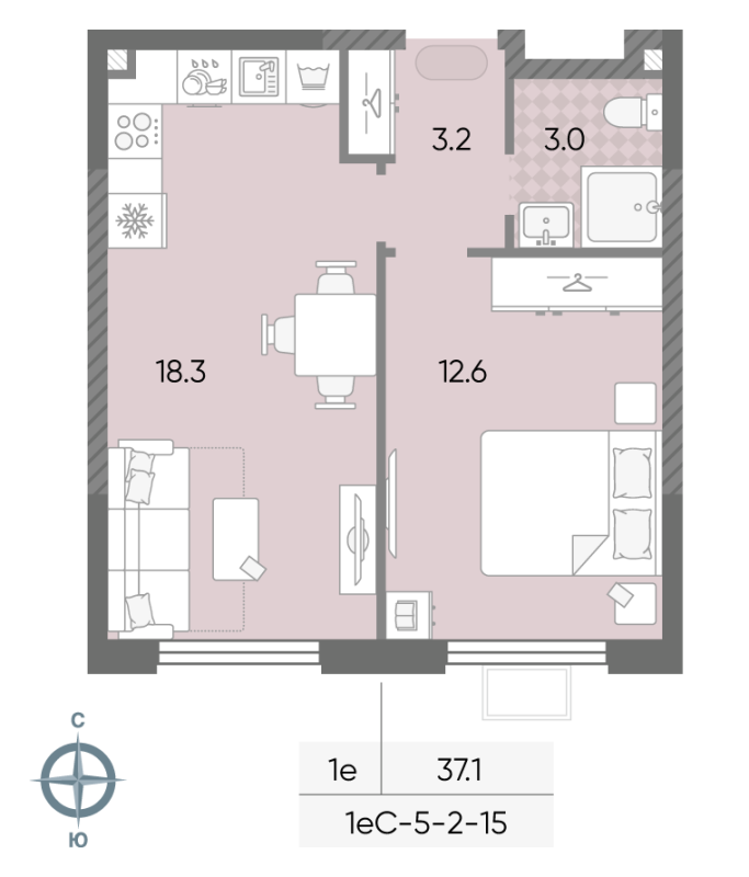 2 ккв (Евро) 37,1 м²