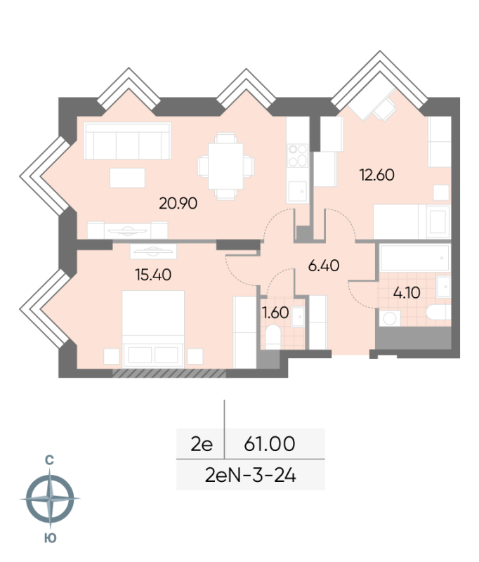 3 ккв (Евро) 61 м²