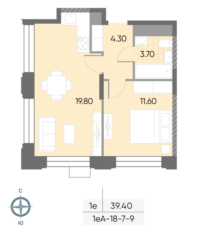 2 ккв (Евро) 39,4 м²