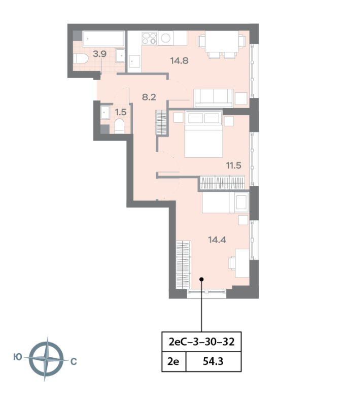 2 ккв 54,4 м²