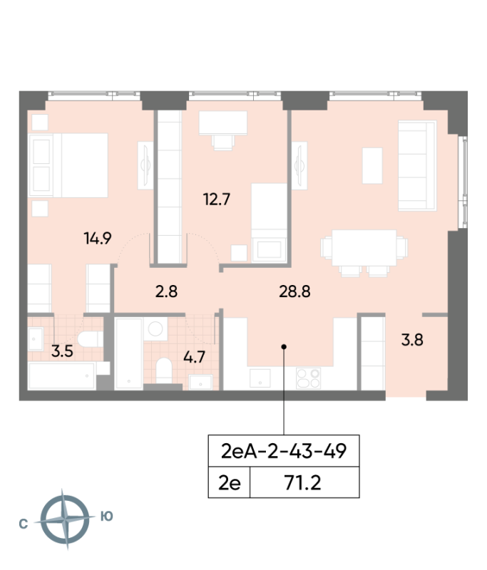 3 ккв (Евро) 72 м²