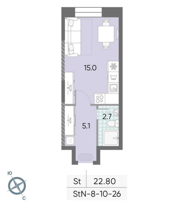 Студия 22,8 м²