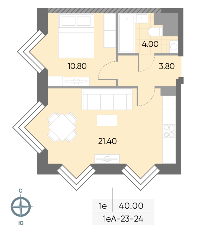 2 ккв (Евро) 40 м²