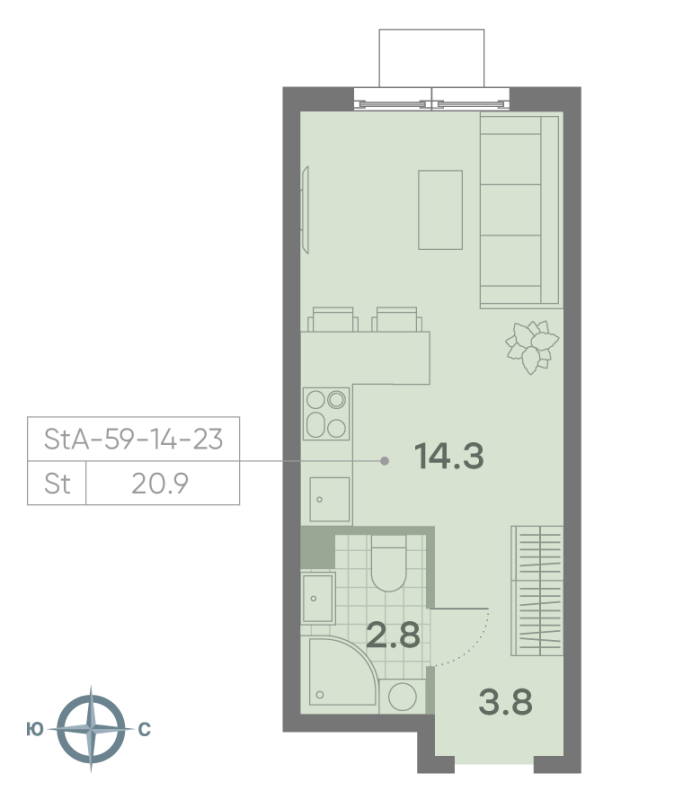 Студия 20,9 м²
