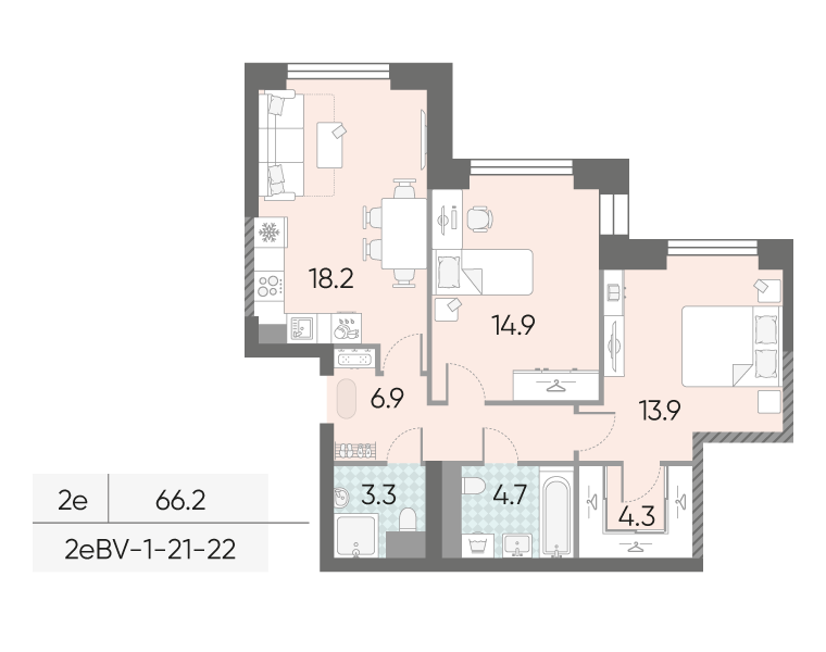 3 ккв (Евро) 66,2 м²