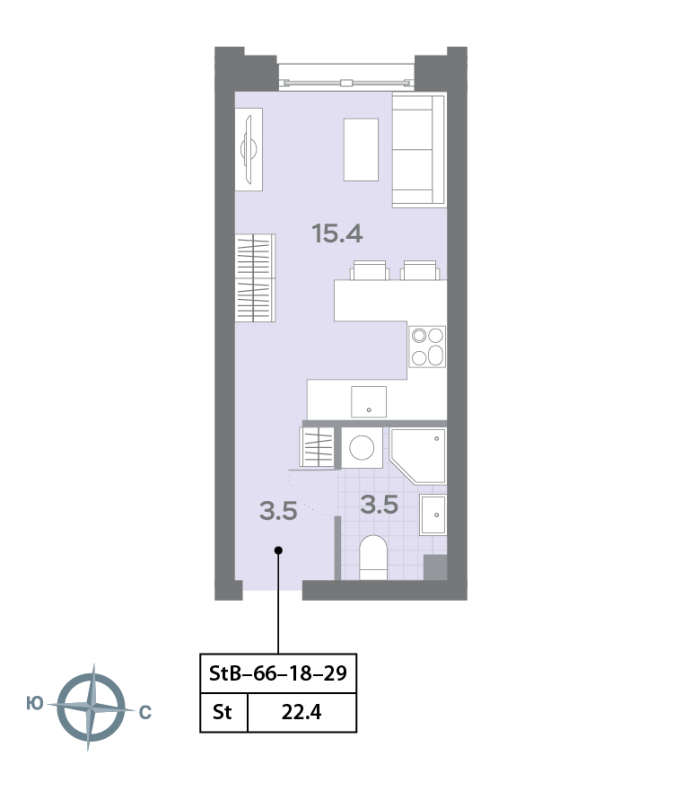 Студия 22,3 м²