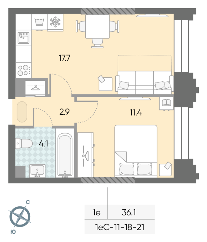 2 ккв (Евро) 36,1 м²