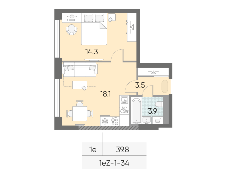 2 ккв (Евро) 39,8 м²