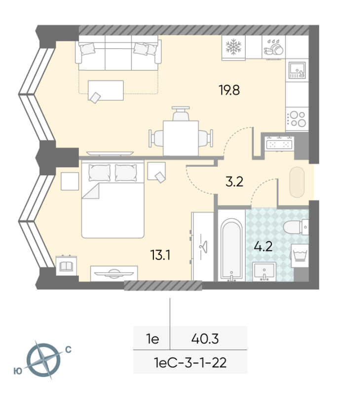 2 ккв (Евро) 40,3 м²