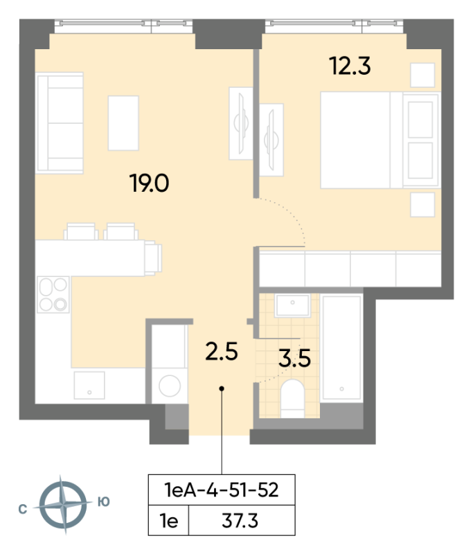 2 ккв (Евро) 37,9 м²