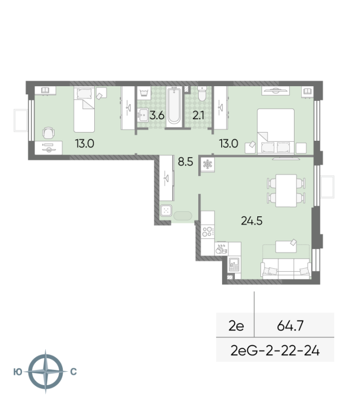 3 ккв (Евро) 64,7 м²