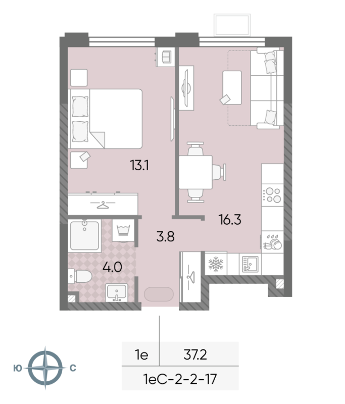 2 ккв (Евро) 37,2 м²