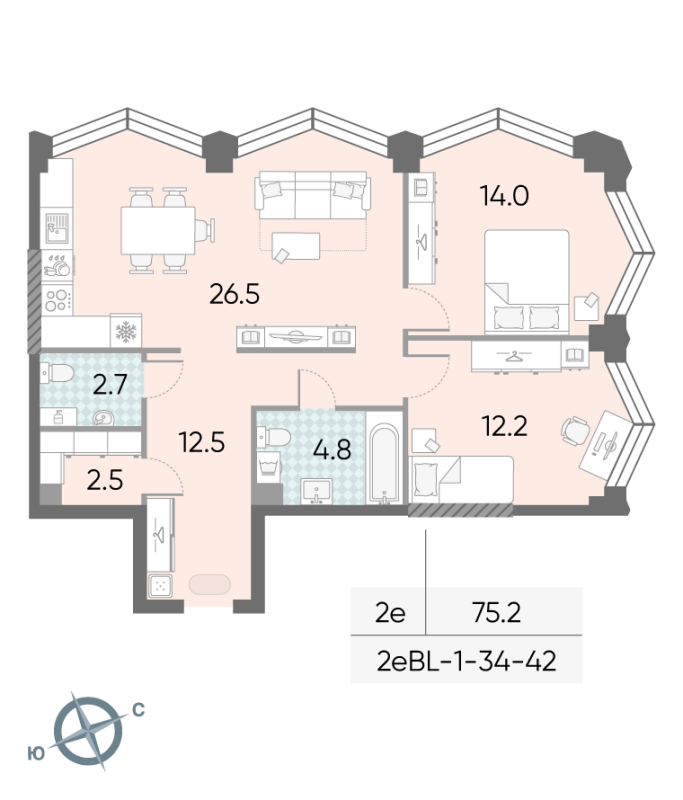 3 ккв (Евро) 75,2 м²