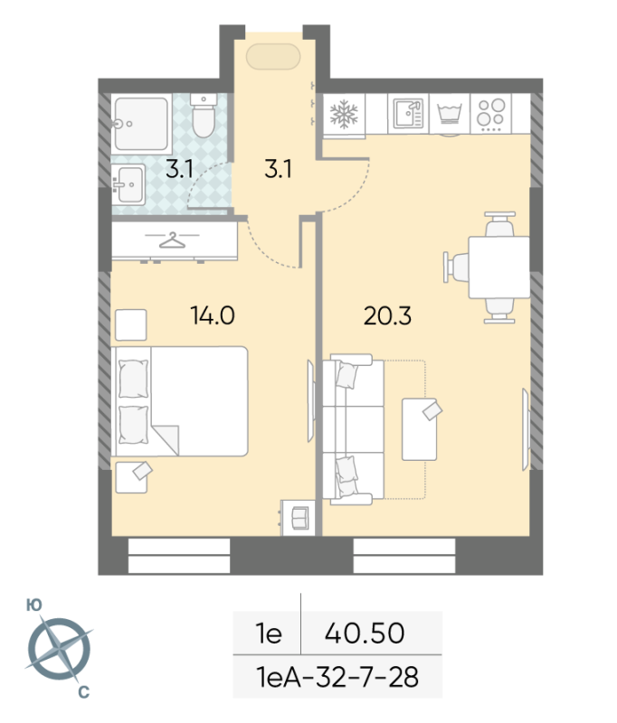 2 ккв (Евро) 40,5 м²