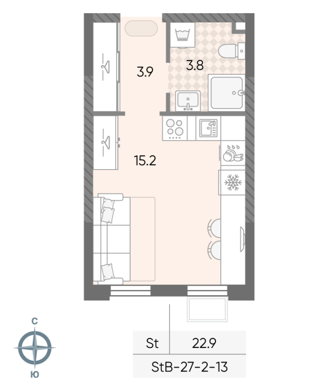 Студия 22,9 м²