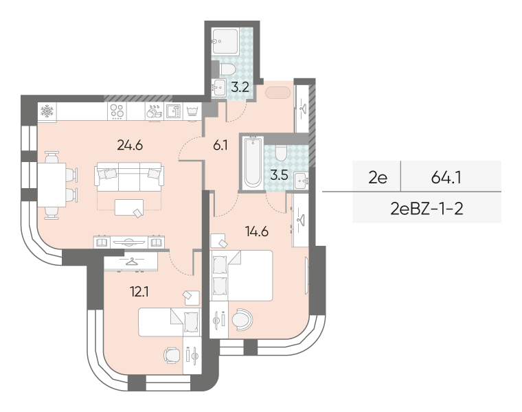 3 ккв (Евро) 64,1 м²
