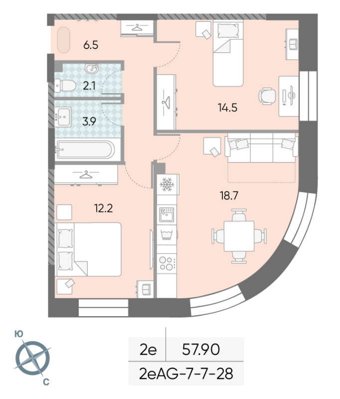 3 ккв (Евро) 57,8 м²