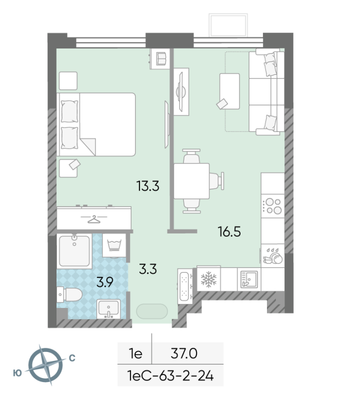 2 ккв (Евро) 36 м²