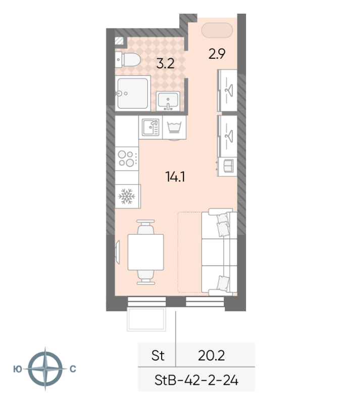 Студия 20,2 м²