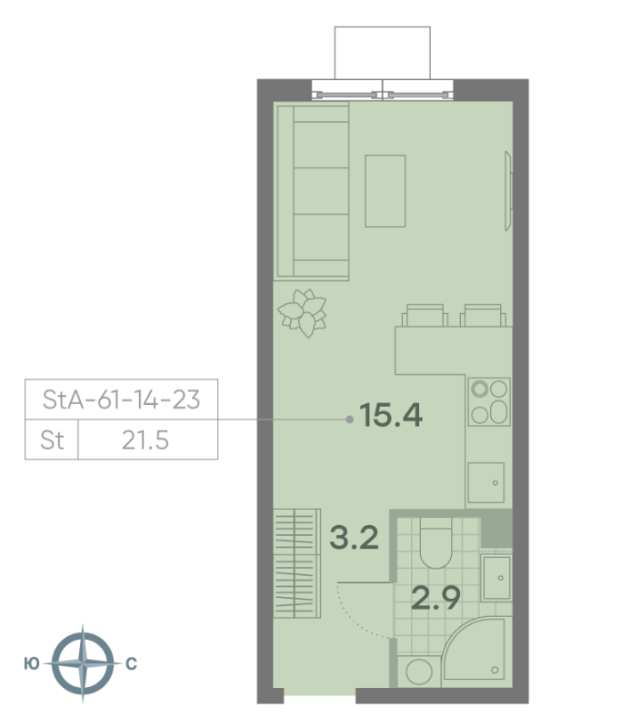 Студия 21,6 м²
