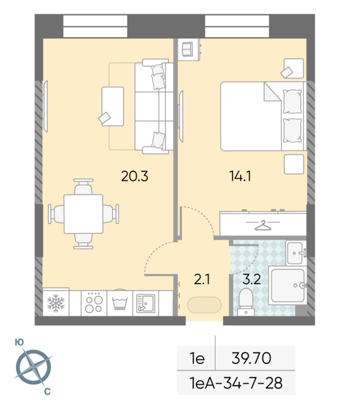 2 ккв (Евро) 39,7 м²