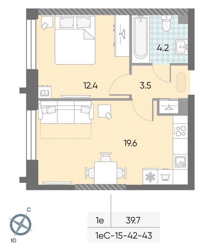 2 ккв (Евро) 39,7 м²