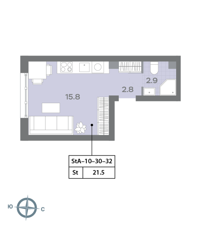 Студия 21,5 м²