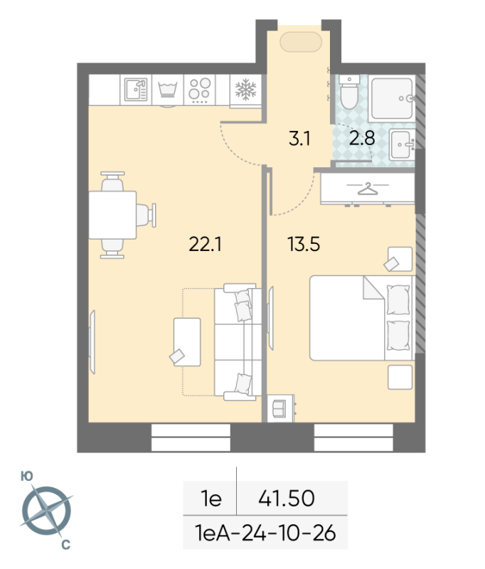 2 ккв (Евро) 41,4 м²