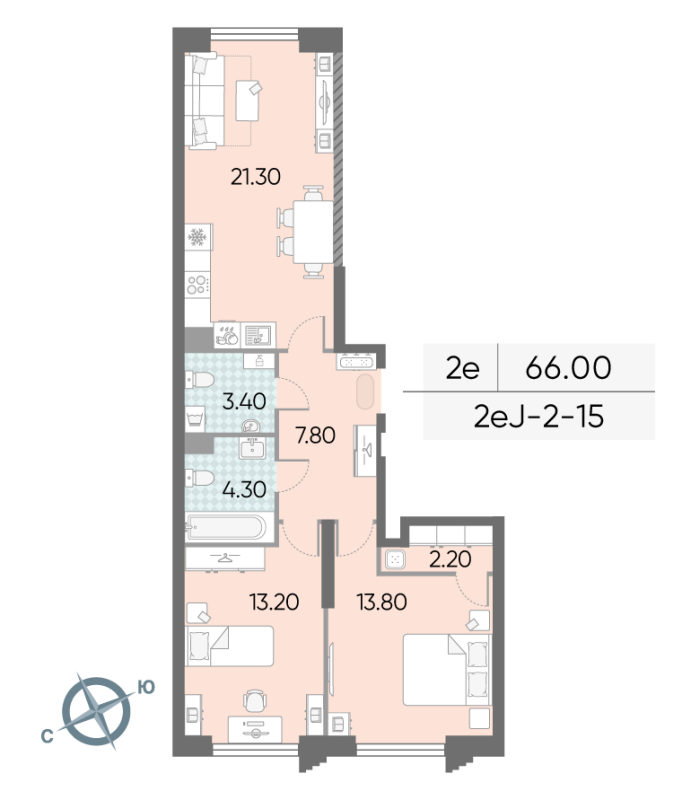 3 ккв (Евро) 66 м²