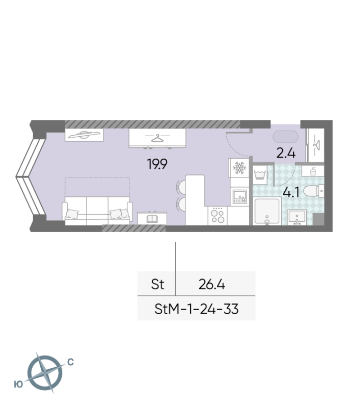 Студия 26,4 м²