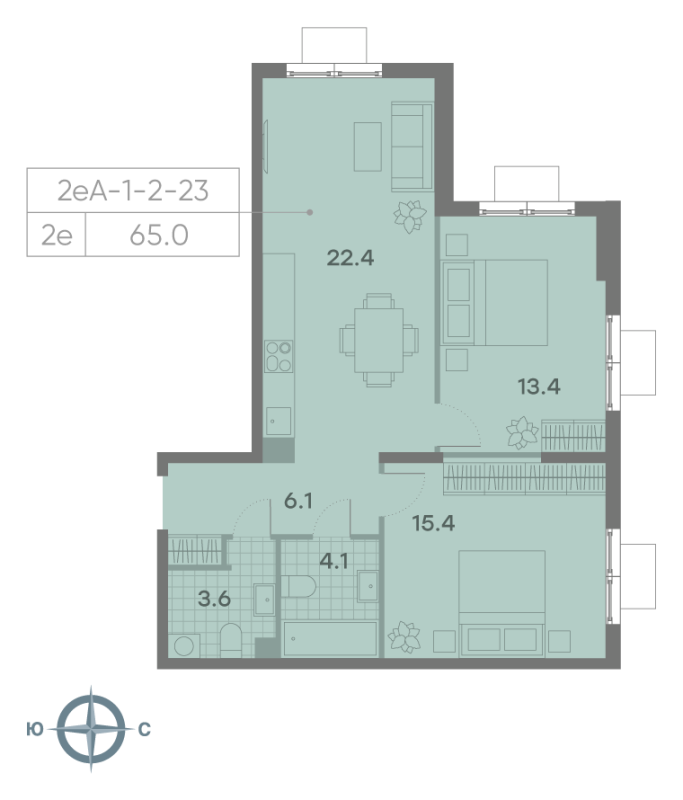 3 ккв (Евро) 63,6 м²