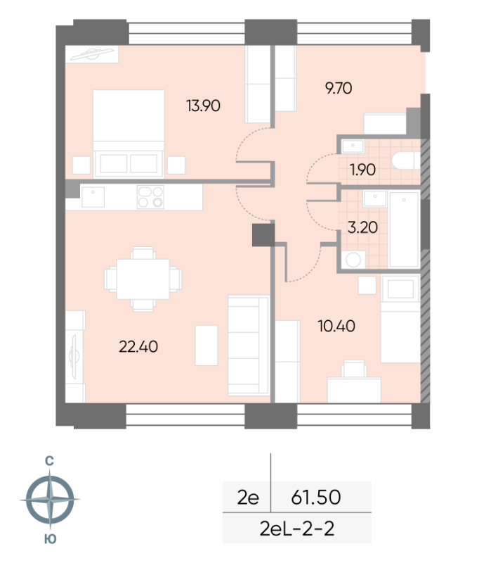 3 ккв (Евро) 61,5 м²