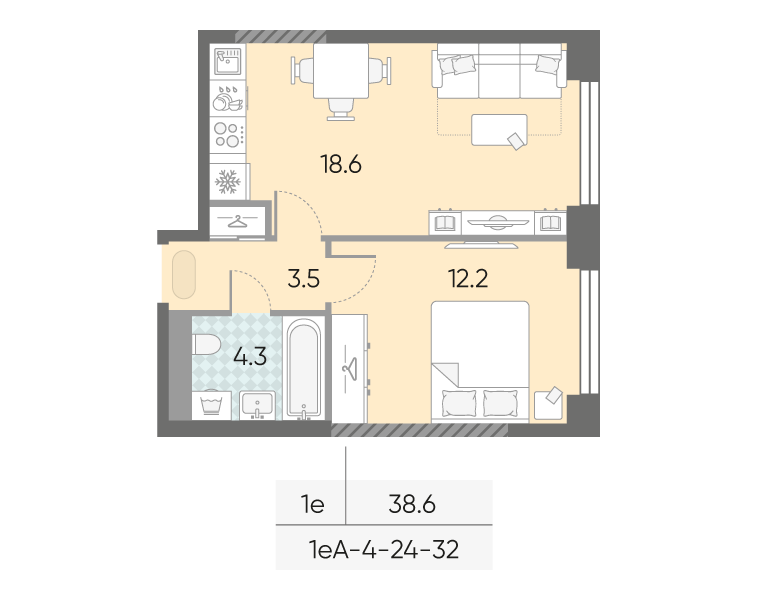 2 ккв (Евро) 38,6 м²