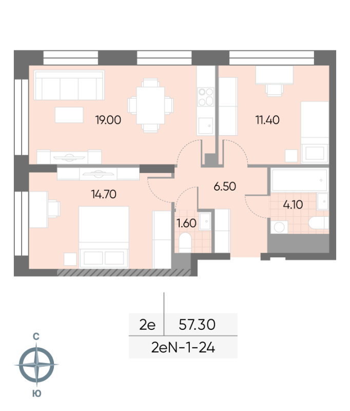 3 ккв (Евро) 57,3 м²