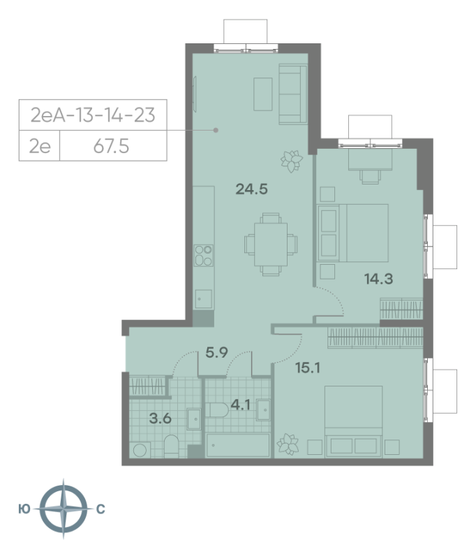 3 ккв (Евро) 67,6 м²