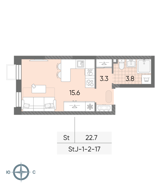Студия 22,7 м²