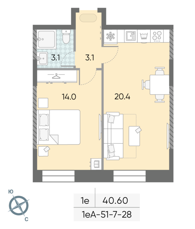 2 ккв (Евро) 40,4 м²