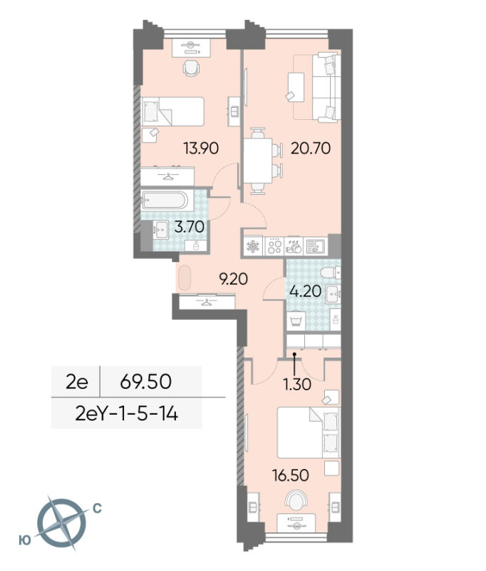 3 ккв (Евро) 69,5 м²