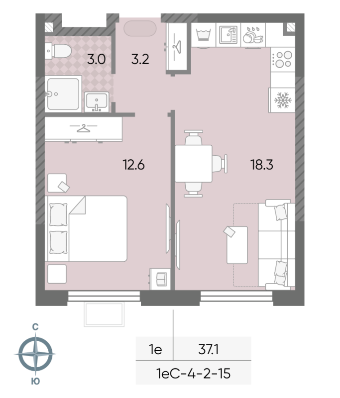 2 ккв (Евро) 37,1 м²