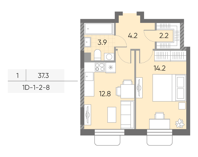 1 ккв 37,3 м²