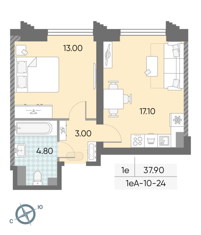 2 ккв (Евро) 37,9 м²