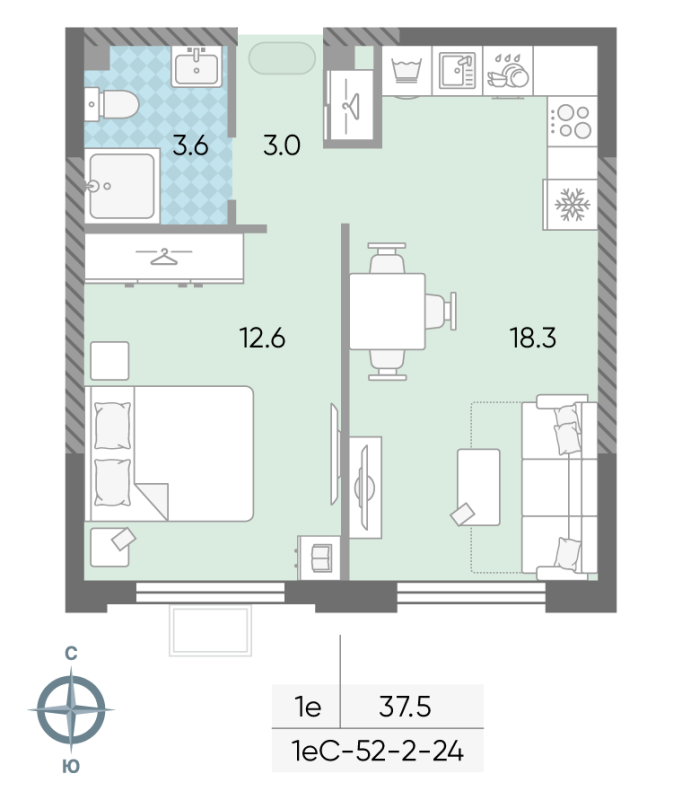 2 ккв (Евро) 37,5 м²